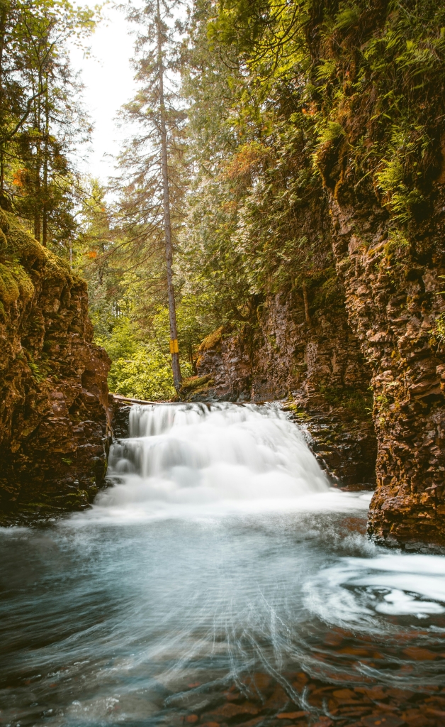 waterfall in the Boundary Waters Canoe Area Wilderness Minnesota surrounded by forest